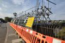 The scaffolding at Grosvenor Bridge. Picture taken before footpath closure.