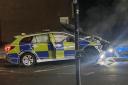 Crashed - The police car outside Southend Victoria Station