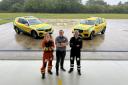 Marc Reed with critical care paramedic Sophie Holt and pilot Simon Gough