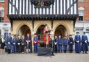 Cllr James De Vries, Mayor of Saffron Walden, reads the Proclamation of the Ascension of King Charles III, with members of the Town Council alongside in the Market Place in Saffron Walden, on Sunday, September 11