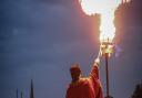 Saffron Walden mayor James de Vries lights the Platinum Jubilee beacon