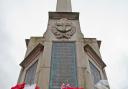 Poppy wreaths on the war memorial, Saffron Walden. Picture: Celia Bartlett Photography