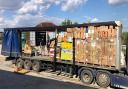 A lorry being loaded for Ukrainian refugees in Moldova thanks to UK-Aid