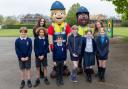 Children from Newport Primary School with mascots Jack and Jill