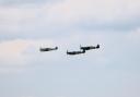 To commemorate the D-Day landings, two Spitfires and a Messerschmitt 109 from the Imperial War Museum Duxford flew over London Stansted
