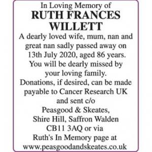 RUTH FRANCES WILLETT