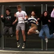 Saffron Walden County High School GCSE students Olivia Fairall, Edward Pulfer, Toby Kerrison, Innes Dunlop, Orla Mone and William Pulfer who are delighted with their results