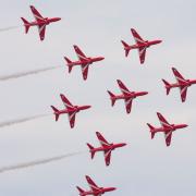 A flight display from the RAF Red Arrows.