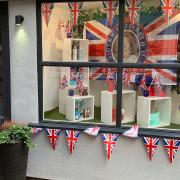 Beauty Box of Saffron Walden's decorated window for the Platinum Jubilee