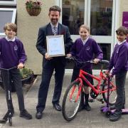 St Mary's Primary School headteacher Chris Jarmain and members of the Year 5 Eco Committee