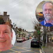 Uttlesford District Council Peter Holt (left) and Saffron Walden Town Council leader Deryk Eke took part in the meeting on Saffron Walden town centre