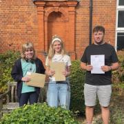 Bastie, Faith and Braydon from Joyce Frankland Academy with their A-level results