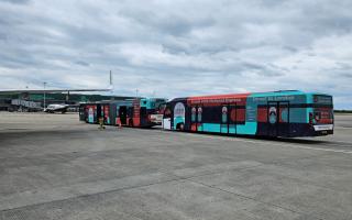 The new bus and coach wraps for the Stansted Airport fleet