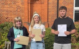 Bastie, Faith and Braydon from Joyce Frankland Academy with their A-level results