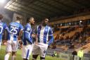 Outstanding - Samson Tovide celebrates with Owura Edwards after scoring against Swindon Town