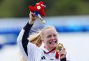 Laura Sugar of Saffron Walden celebrates her Paralympic gold medal. Picture: ADAM DAVY/PA