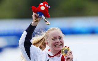 Laura Sugar of Saffron Walden celebrates her Paralympic gold medal. Picture: ADAM DAVY/PA